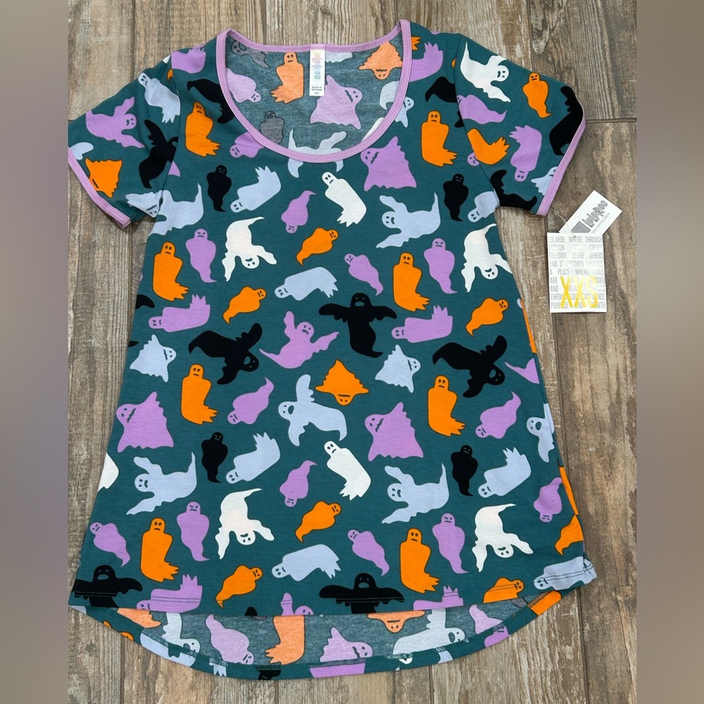 LuLaRoe women’s XXS  Classic T Halloween Ghost Orange Purple Green Black Shirt